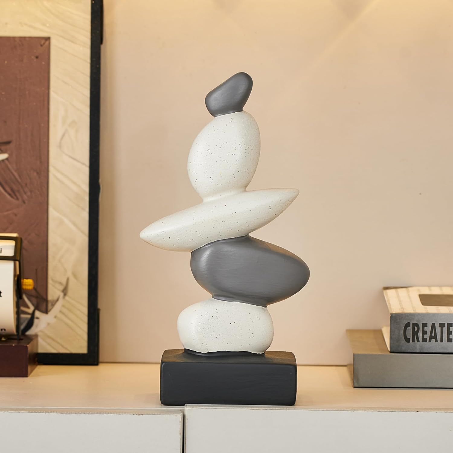 Fake Sandstone Statue Home Decor for Living Room, Modern Ceramic Stone Sculptures Coffee Table Decor, Brown Gery White Statue Decorations for Office Shelf Bookshelf