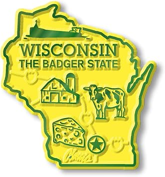 Wisconsin Small State Magnet by Classic Magnets, 1.9" x 2", Collectible 3D Rubber Vintage-Style Souvenirs and Gifts Made in the USA