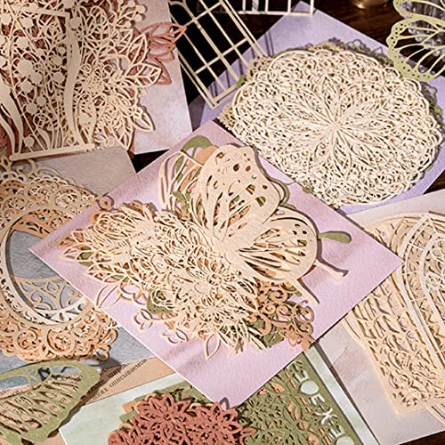 40Pcs Cutout Lace Scrapbook Paper Vintage Scrapbooking Supplies Pack Decorative Papers For Junk Journaling Diy Craft Album Planners Embellishments (Flower Colorful Frame Butterfly Window) #TOP3