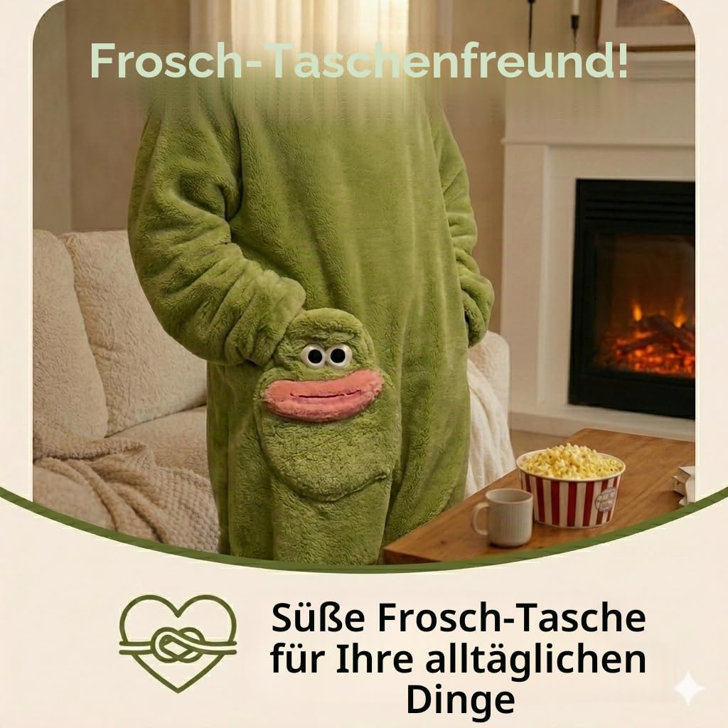Virelia Lustiger grüner Monster-Einteiler mit großer Öffnung, Unisex, für Erwachsene, Teenager, ultraweich, Plüsch, mit Kapuze, einteiliger Schlafanzug mit Taschen, lässige Loungewear für Filmabend