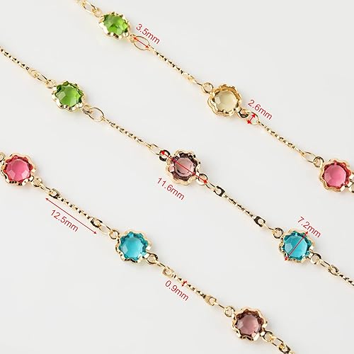 Miniatura 3 de Cadenas chapadas en oro de 16.4 pies para hacer joyas, cadena de diamantes de imitación de colores mixtos, pulseras, collar, cadena de tobillera, a