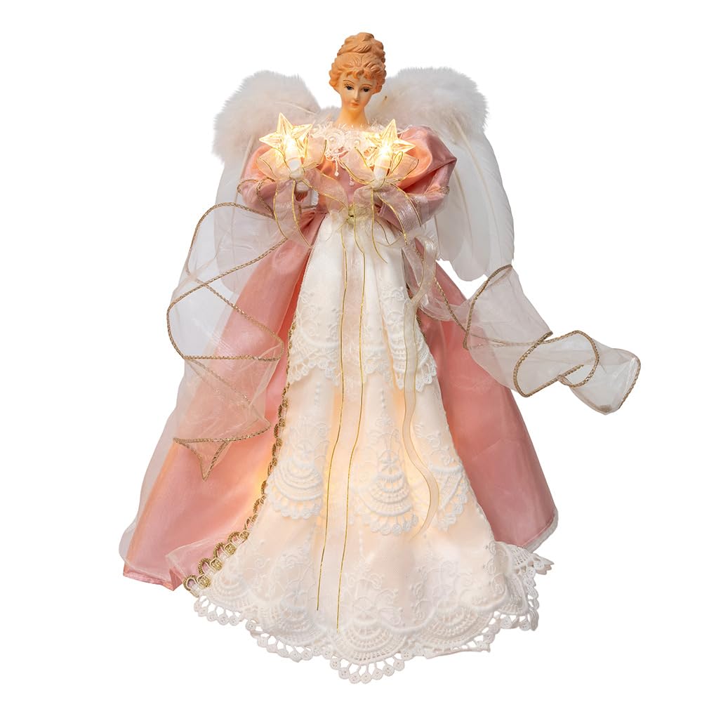 Kurt Adler Cimier d'ange UL 10 lumières Rose et Ivoire 35,6 cm