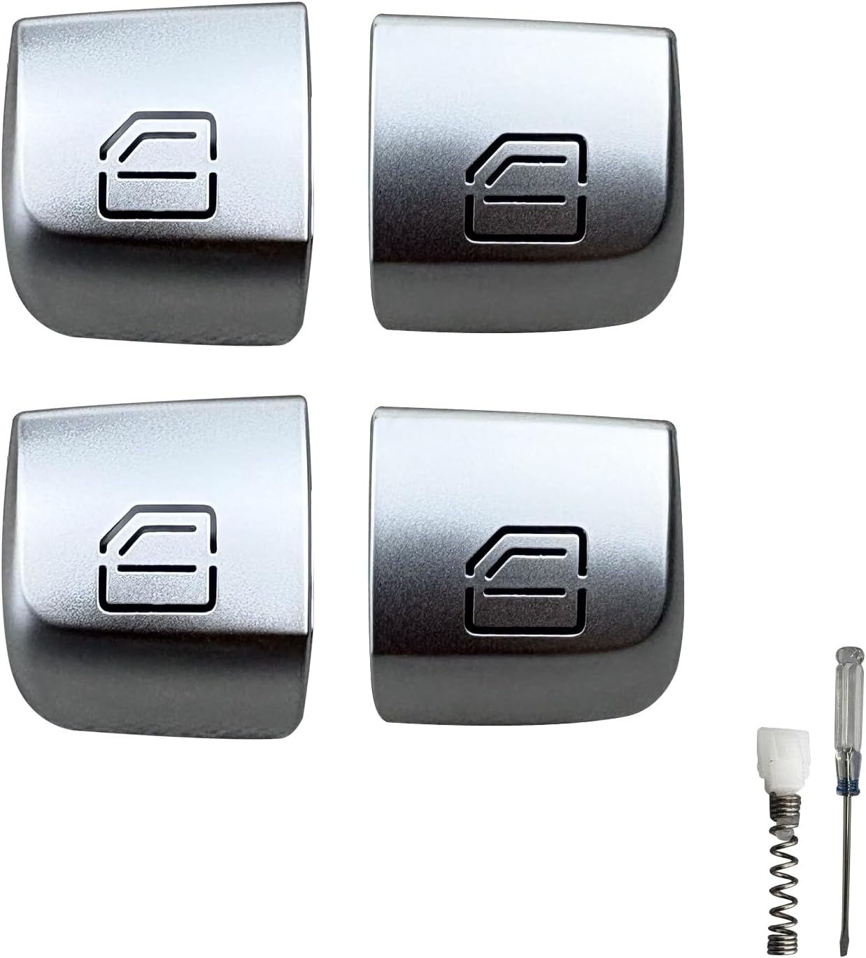 4-Pack Left Front Window Switch Button Covers - Compatible with C-Class W205 2015-2021 & GLC-Class W253 2016-2022, W213 E-Class (Dual-Tone Design, Direct Fit) + Free Tool
