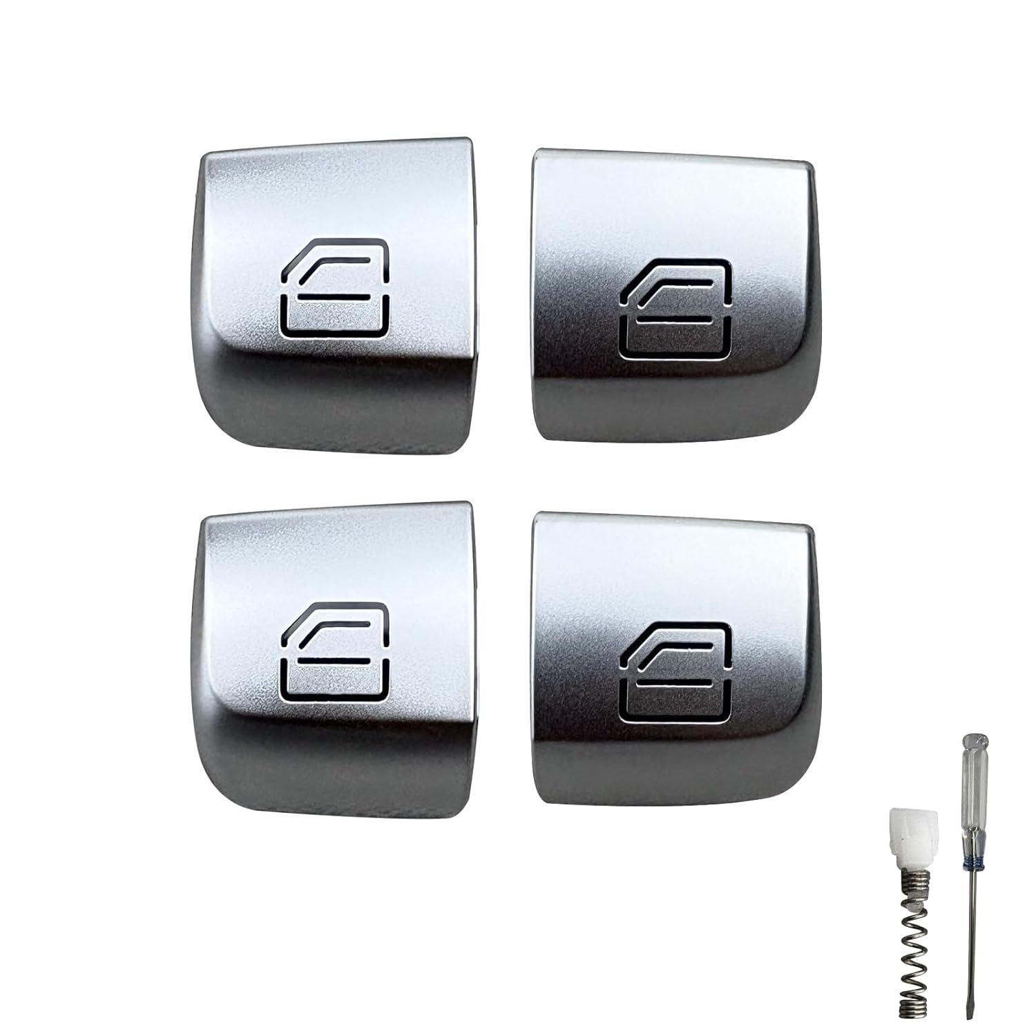 4-Pack Left Front Window Switch Button Covers - Compatible with C-Class W205 2015-2021 & GLC-Class W253 2016-2022, W213 E-Class (Dual-Tone Design, Direct Fit) + Free Tool