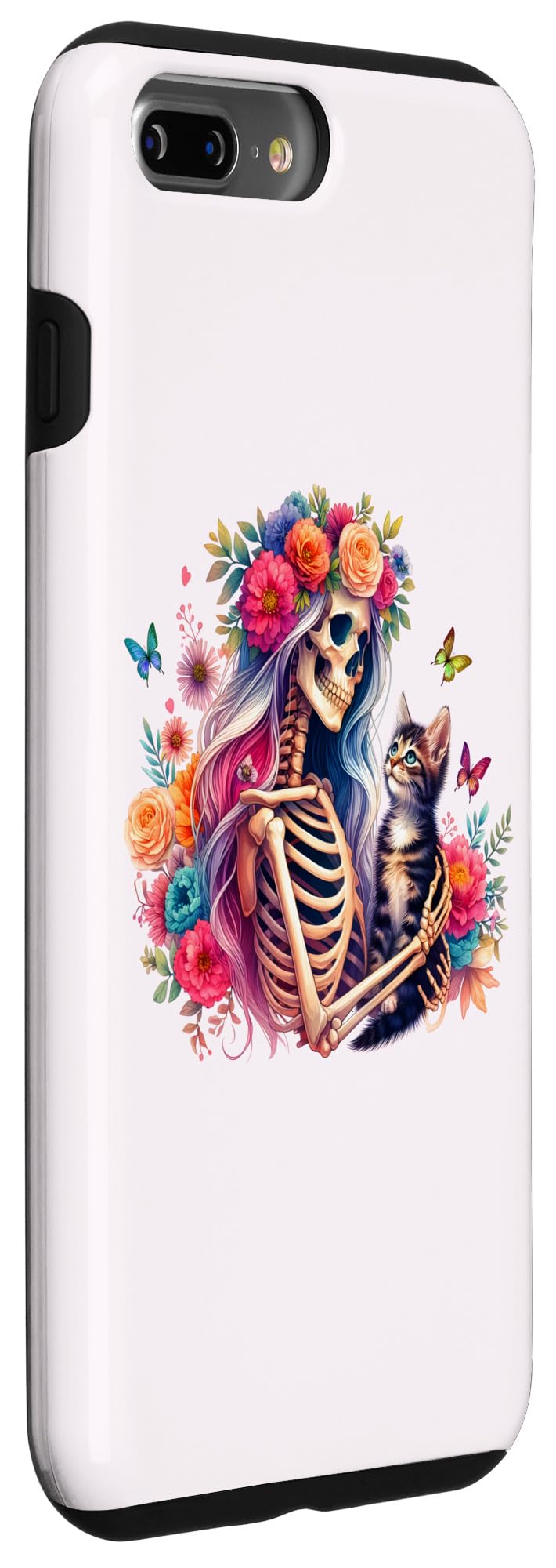 iPhone 7 Plus/8 Plus Female Skeleton And Cute Kitten Cat Lovers Halloween Vintage Case - Image 3