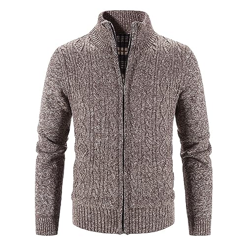 evzosrz Cardigan Sweaters for Mens Slim Fit Casual Long Sleeve Full Zip Fleece Lined Workout Knitted Sweater with Pockets