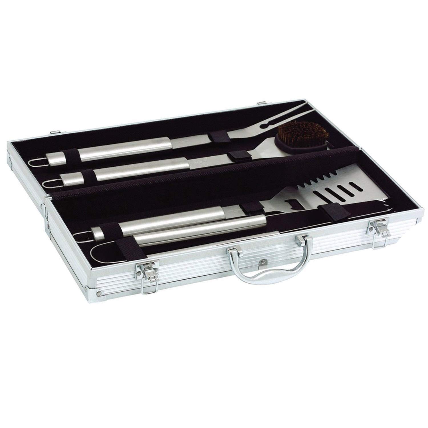 Ensemble de Couverts Professionnels pour Grill en Acier Inoxydable Boîtier de Grill 5 pièces Accessoires pour barbecue avec Brosse à Griller