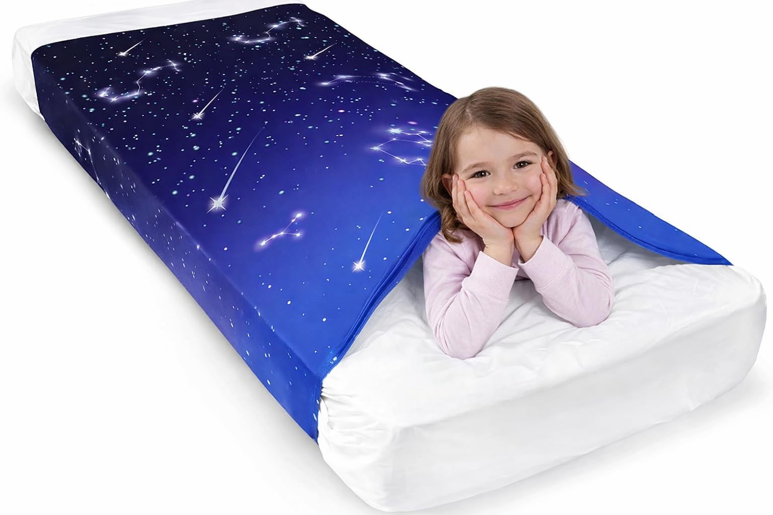 Tweens Navy Sensory Compression Blanket For Kids & Adults, Calming Stretch Hug Sensory Blanket For Anxiety, Autism & Adhd, Breathable Deep Pressure For Relaxation & Better Sleep (Double)