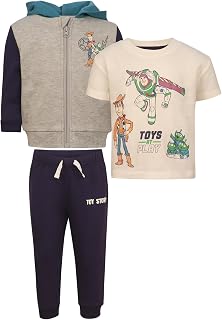 Magic Threadz Disney Clothes Baby Boy 3-Piece Set – Toy Story & Cars T-Shirt, Zip-Up Hoodie & Jogger Pants Set (12M–24M)