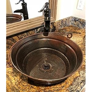 15weatheredcoppervesselbucketbathroomsinkwithliftturndrain Urban Country Home Decor 15 weathered copper vessel bucket bathroom sink with lift turn drain urban country home decor