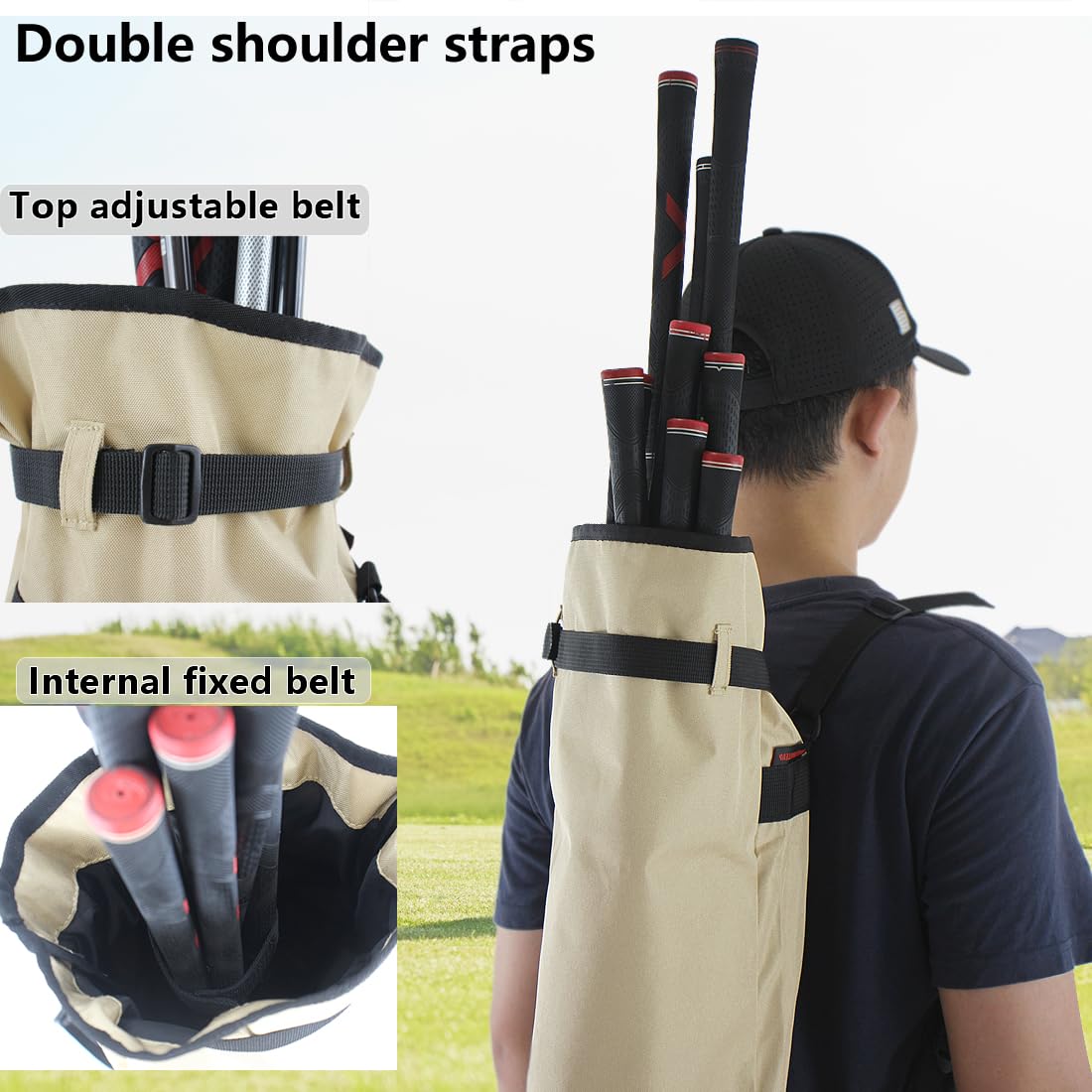 Petit sac de golf léger (transport de 8 à 10 clubs) Par 3 Petit sac de golf Pitch n Putt Petit sac de golf / entraînement, pliable et réglable Double sangles pour homme/femme Cadeau pour homme/femme