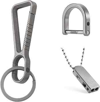 KeyUnity KD01 Titanium Carabiner Keychain Clip, KA25 EDC Whistle, KA17 D Ring Key Shackle Bundle
