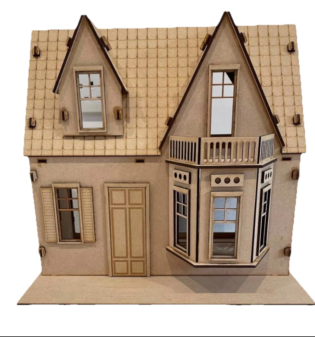 Plain blank Make your own MDF Dolls House Kit miniature doll house 1:24 scale, craft project, model making, childrens diy paint decorate