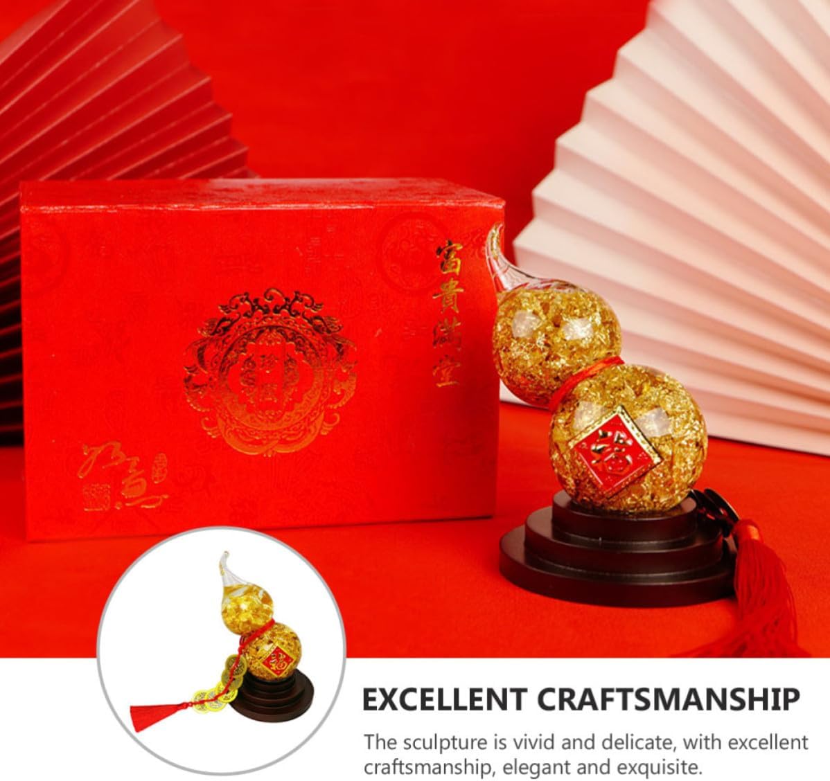 Totority Golden Crystal Gourd Decor for Desktop, Symbol of Wealth and Prosperity, Elegant Gourd-Shaped Ornament, for Office and Hotel Decoration
