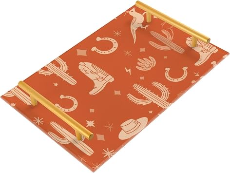 Bathroom Vanity Tray Counter Organizer, Western Desert Theme Decorative Tray with Handles Countertop Storage for Bathroom Bedroom Kitchen Home Farmhouse