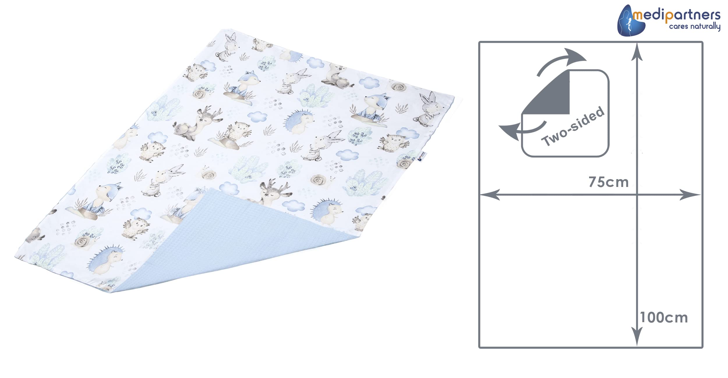 Medi Partners Baby Blanket Newborn Pram Soft 100% Cotton 75x100 Cot Toddler Comfort universal Cuddly Fluffy Crawling Plush bilateral Blankets (Deer and Hedgehogs with light blue Plush) - Image 3