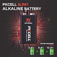 Vista 3 de PKCELL Paquete de 12 baterías de 9 voltios, batería ultra alcalina 6LR61 de 9 V para detector de humo, alarmas de humo, vida útil de 10 años