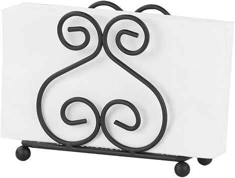Home Basics Scroll Collection Steel Napkin Holder, Freestanding Tissue Dispenser Organizer for Kitchen Countertop, Durable, Sturdy, Home Decor, Black
