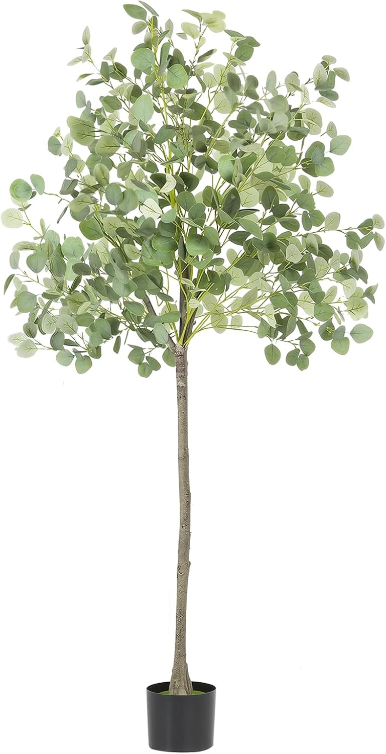 5FT Artificial Eucalyptus Tree Faux Indoor Tree for Living Room Modern Fake Eucalyptus Plant for Home Decor Office Indoor Decorative Green Silk Leaves Faux Plant