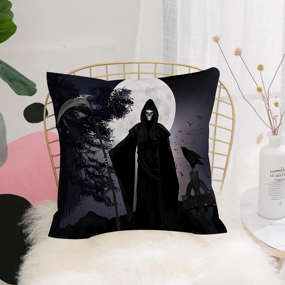 HYOSXW Cushion Cover,Throw Pillow Case Home Decorative for Living Room Bedroom Sofa Chair 16X16 Inch,Illustration - Silhouette of a Grim Reaper or fantasy evil spirit in a graveyar,Pillowcase 40X40cm