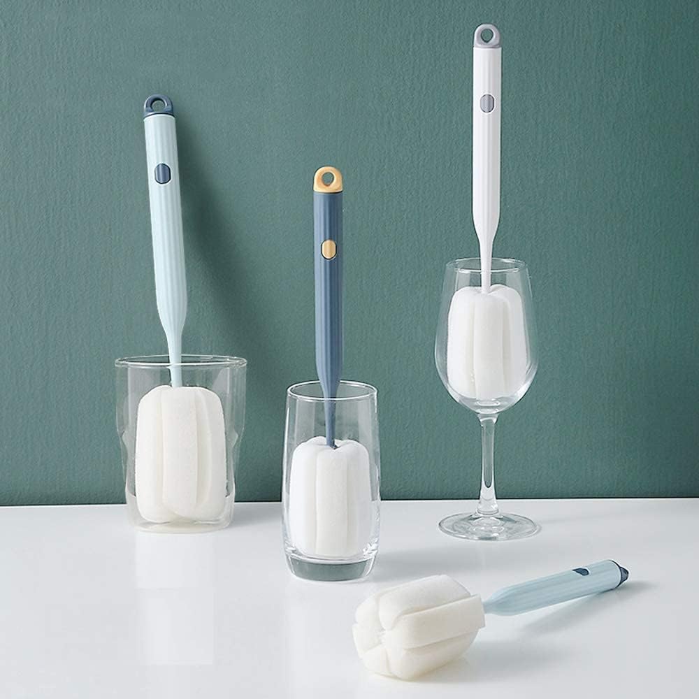 Silicone Sponge Bottle Dish Brush with Handle,Non-Scratch Washing Scrubber Cleaner for Wine/Whiskey Glass, Cups, Tumblers, Silicone Bottle Brush Cleaner (1)-image-0