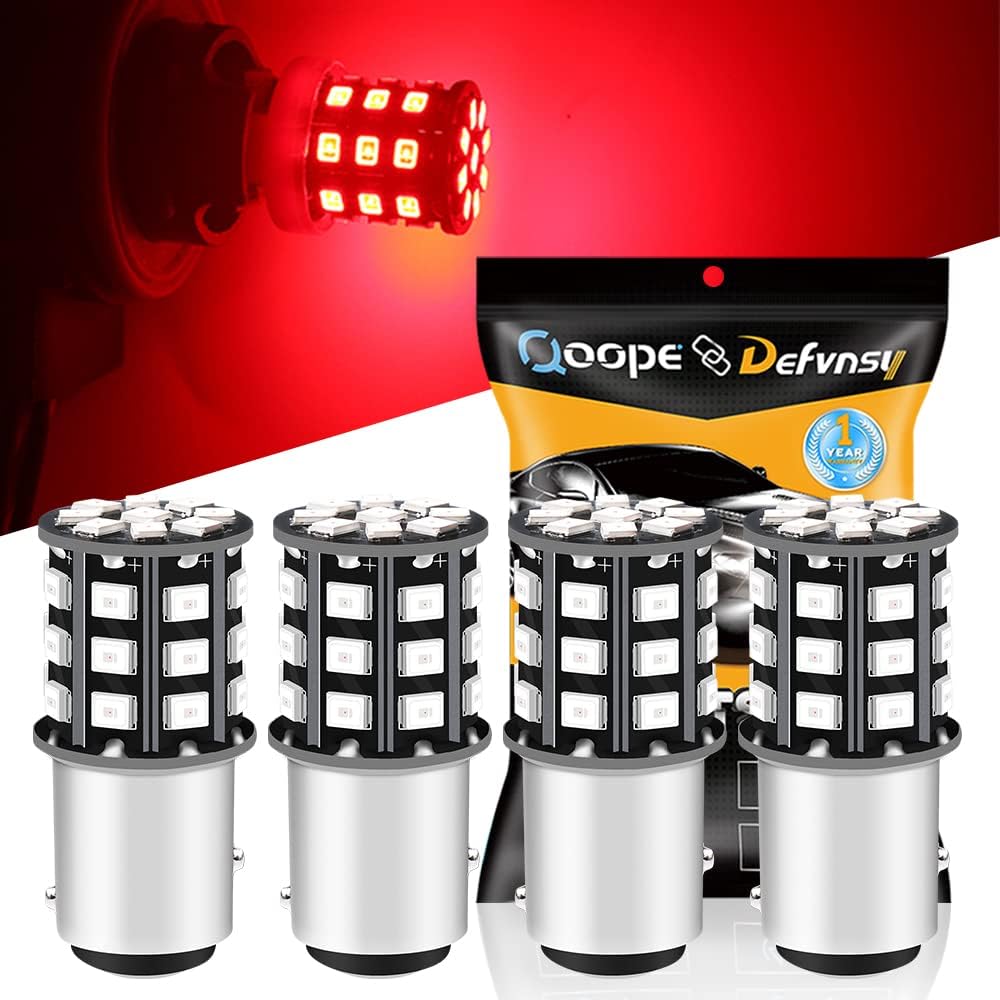Defvnsy P21/5W 1157 BAY15D Ampoule LED, 12V 24V Rouge Feu de Freinage, Feu Arrière, Feux Stop, Pas de Polarité Super Brillant 33SMD Ampoules LED Voiture pour 2057, 2357, 7528 Lampe (Lot de 4)