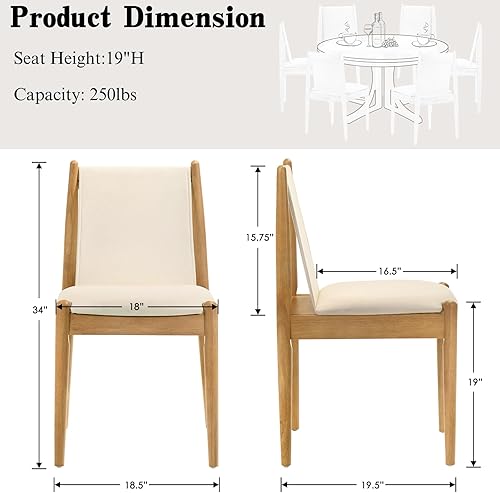 Miniatura 2 de DUOMAY Juego de 2 sillas de comedor tapizadas de lino beige, sillas de cocina sin brazos de madera con patas naturales y marco resistente para