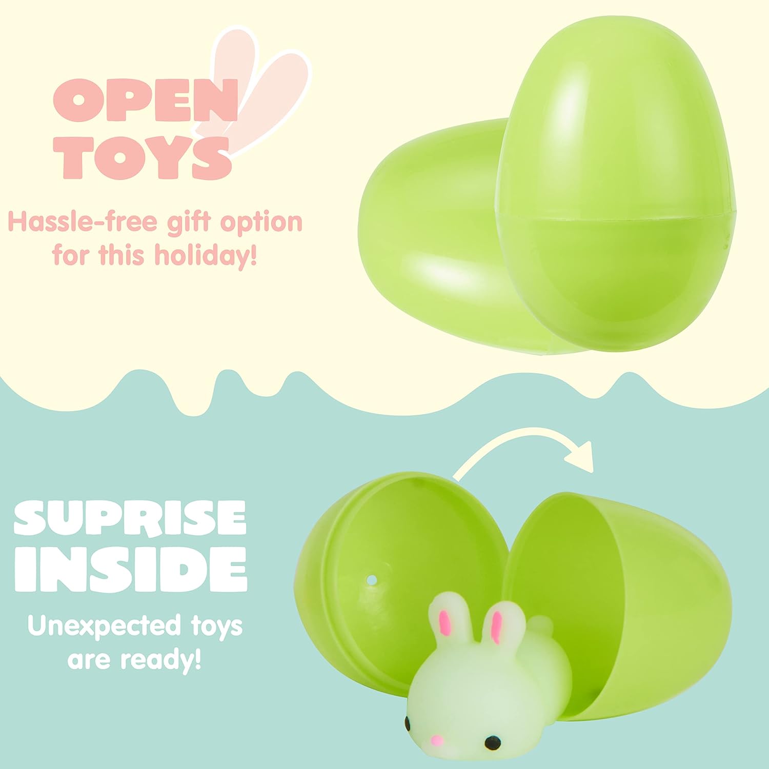 JOYIN 48 Pcs Easter Prefilled Eggs with Mochi Squishy Toys, Animal Stress Reliever Squishy Toy for Easter Egg Hunt, Kids Party Favor, Basket Stuffers, Goodie Bag Fillers, Classroom Prize Supplies - Image 4