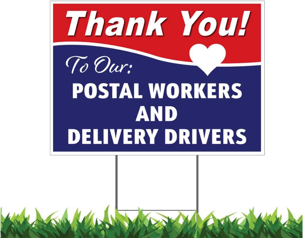 Thank You Stay Safe, Postal Workers, Delivery Drivers, v4 18 x 24-inch Yard Sign (Outdoor, Weatherproof Corrugated Plastic) Metal Stake Included