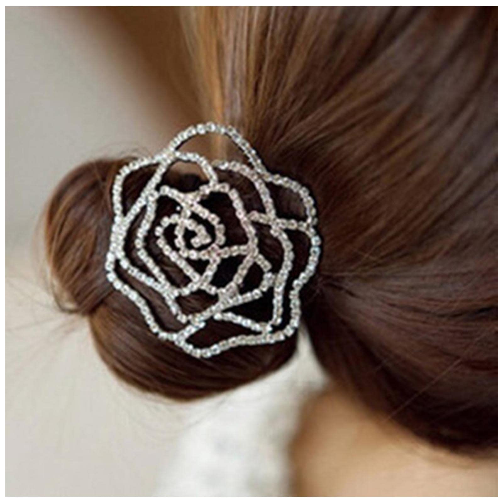 Crystal Flower Ponytail Holder Hair Tie Elegant Wedding Prom Accessory 3Pcs Flower Hair Scrunchies Large Elastic Ties Sparkling  main image 4
