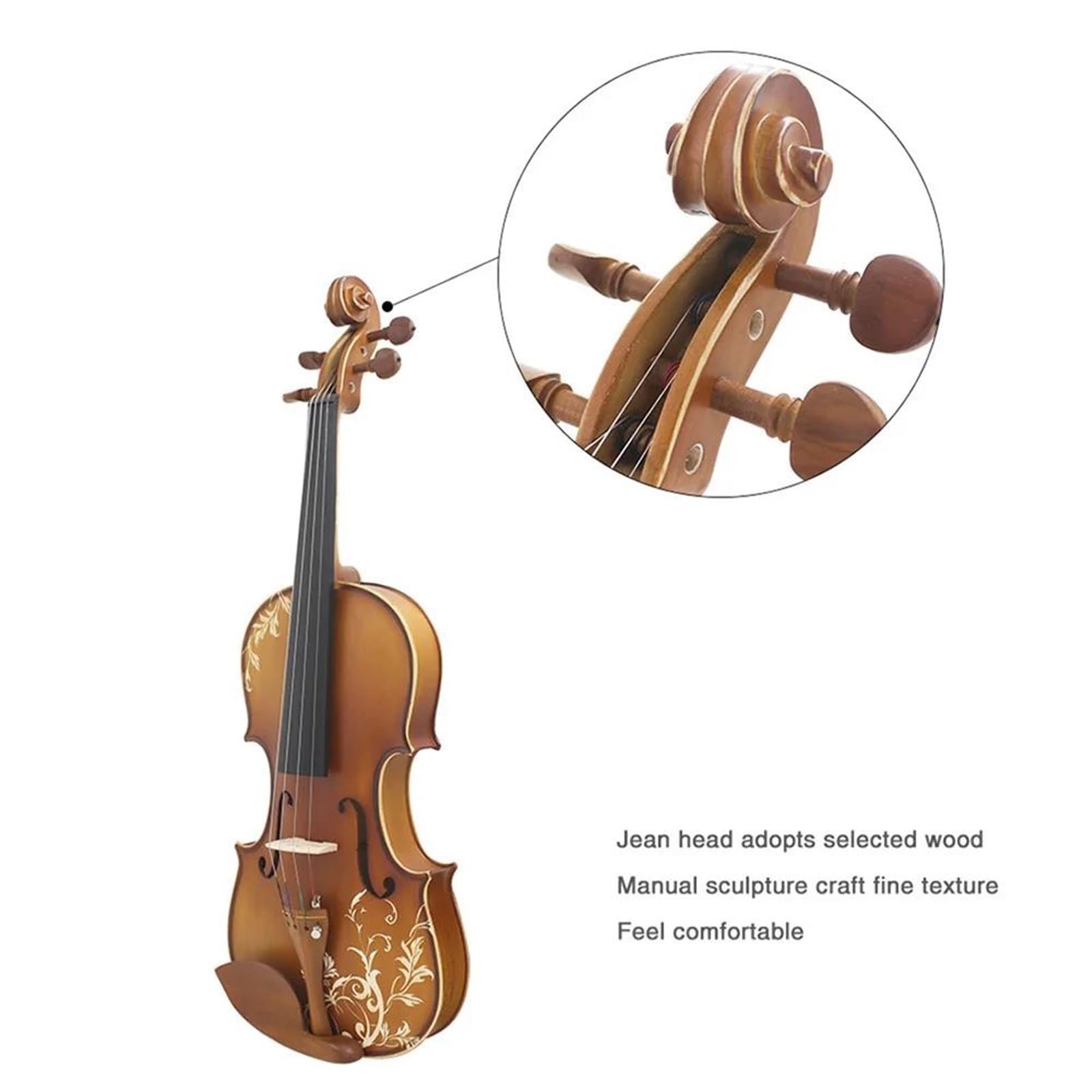 Violin Set 4/4 Violon Acoustique Solide Sculpté Bois Couleur Naturelle Tilleul Violino Kits Avec Étui Arc Pour Les Débutants(Set 2)