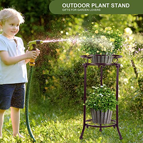 Yhijurs Plant Stand Indoor, Metal Potted 2 Tiers Tall Outdoor Plant Stands,20.3'' Heavy Duty Corner Display Rack, Flower Pot Shelf Planter Holder Decor For Home Garden Office-Bronze #TOP5