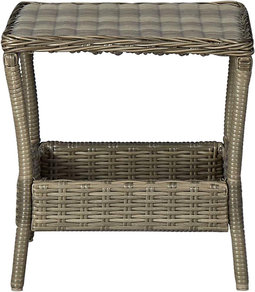 Compact Square Garden Table, Brown Poly Rattan Patio Coffee Table, Weather-Resistant Side Table for Balcony, Terrace, and Backyard, Durable Powder-Coated Steel Frame