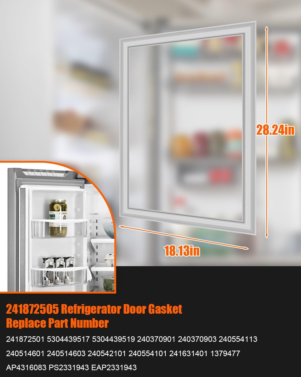 27.24"X 18.13" 241872501 Refrigerator Freezer Door Gasket Fit for Frigidaire Crosley and Kenmore, Refrigerator Gasket Replace 240370901 240370903 240514601 5304439517 240554113