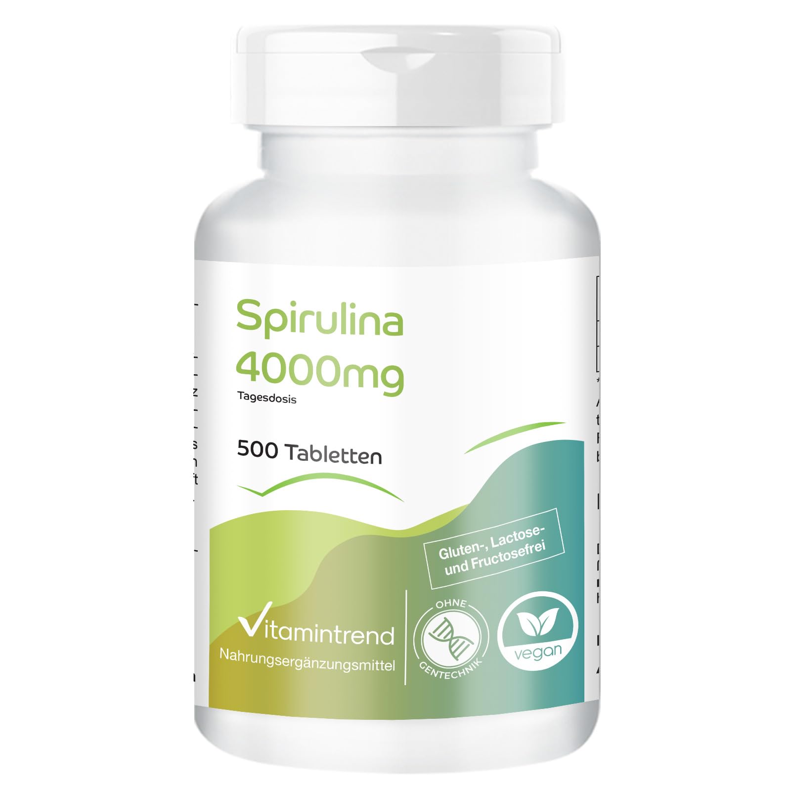 Vitamintrend Spirulina 4000 mg per dose giornaliera, 500 compresse, 100% Spirulina platensis, integratore alimentare vegano senza magnesio stearato, prodotto in Germania
