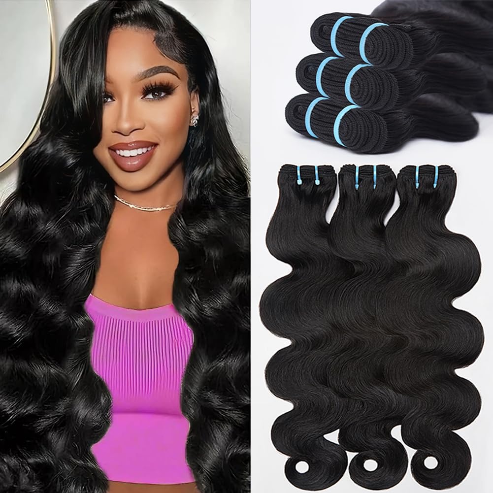 16A Body Wave Bundles Human Hair 18 20 22 Inch 100% Real Raw Human Hair Bundles Body Wave,No Tangle Shedding,Triple Lifespan Virgin Hair Extensions Thick Weave Reusable