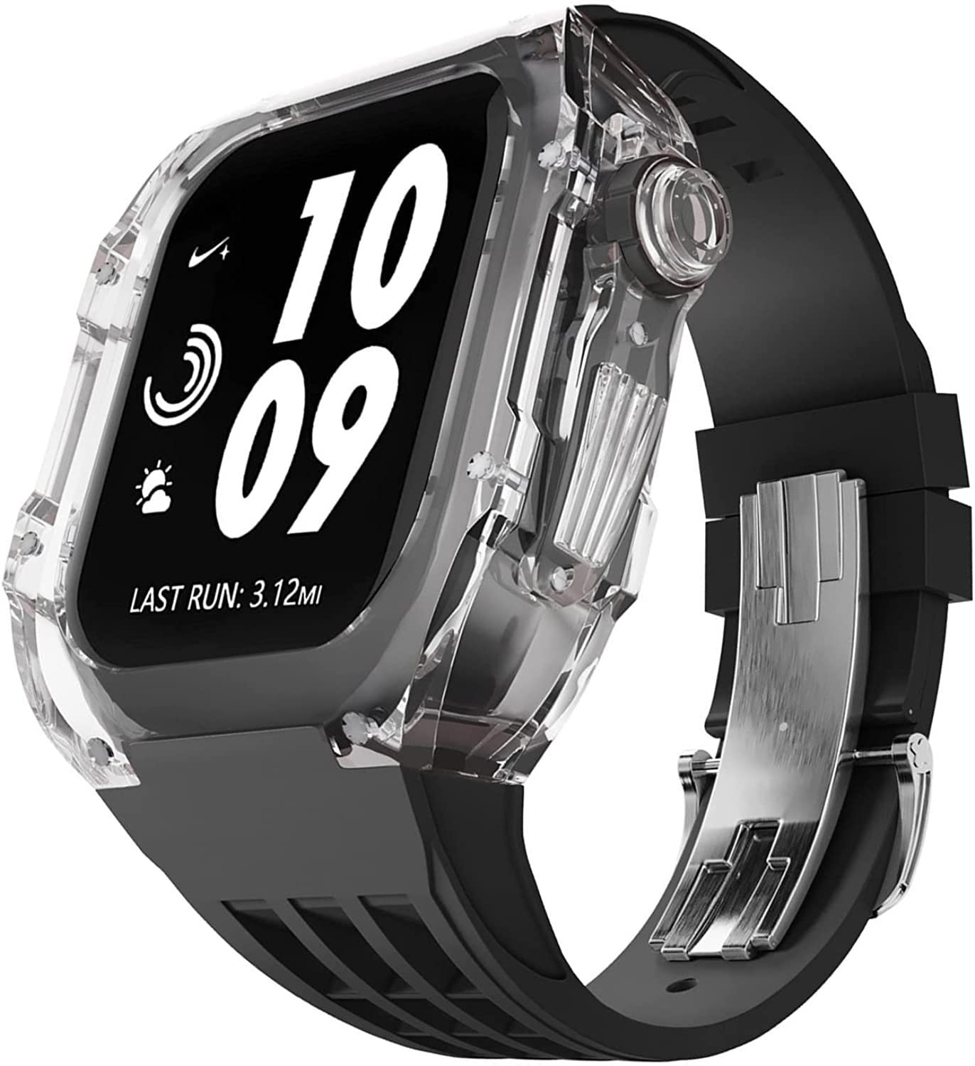 Przezroczyste etui do zegarka PC, silikonowy pasek do zegarka i klamra, zestaw modów, do Apple Watch Ultra 49 mm, wytrzymałe etui na zegarek i paski, do IWatch 8 7 45 mm 44 mm zamiennik