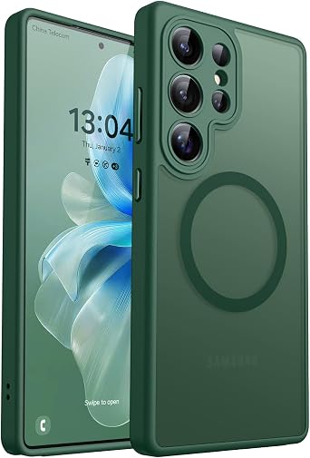 CANSHN Designed for Samsung Galaxy S25 Ultra Case 2025 [Full Camera Protection] [Compatible with Magsafe] Translucent Matte Back Protective Phone Cover, Deep Green | Designed for Samsung Galaxy S25 Ultra