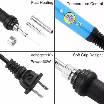 Soldering Iron Kit 60W Temperature Adjustable Rapid Heating Electric Soldering Iron with 5 Tips