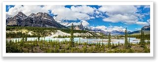 Jasper Canada Print Panoramic Photography. North Saskatchewan River Rocky Mountain Wide Wall Art.