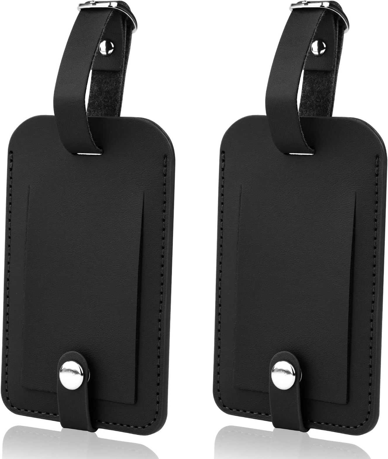 Flintronic 2 Pcs Luggage Tags, Leather Baggage Labels, Suitcase Name ID Card Tag Set, Leather Tags Travel Handbag Accessories for Preventing Loss of Bags(Black)