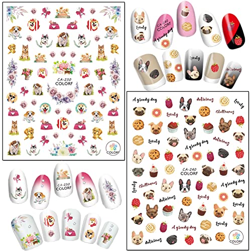Cute Dog Nail Art Stickers, Cartoon Animal Self-Adhesive Sticker 3D Pupply Nail Art Decals Design Holographic Little Dog Nail Decal Supplies For Women Girls Manicure Charms Decoration Diy Nail Sticker #TOP3