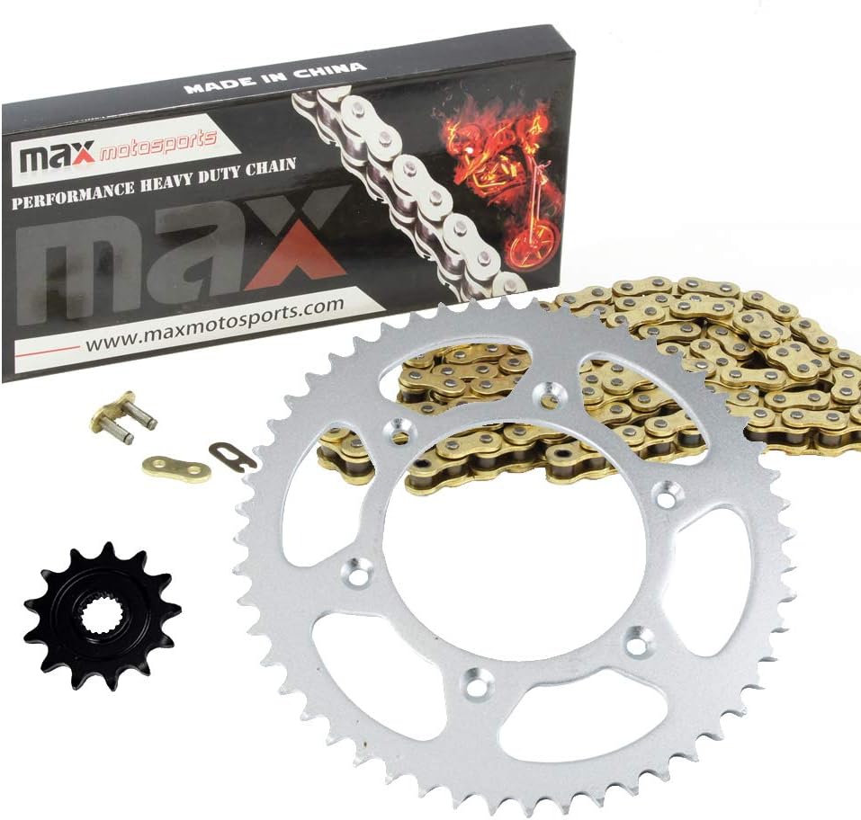 Max Motosports Standard Drive Chain and Sprocket Kit replacement for Kawasaki KLX140L 2008-2024 09 10 11 12 13 14 15 16 17 18 19 20 21 22 23 (Gold)
