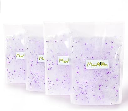 Made4Pets Cat Litter Crystals Kitty Litter Odor Control Crystal Litter Non Clumping No scooping Low Dust, Low Tracking, Lightweight, Dehydrates Waste,Lavender 13.2 lbs 4 x 3.3 lb Packs