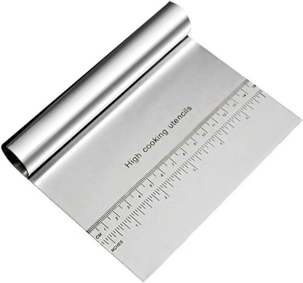 Zollyss Bench Scraper | Steel Kitchen Food Scraper, Icing Smoother Blade & Dough Cutter with Built-in Scale Knife | Cutting, Portioning, and Dough Tasks