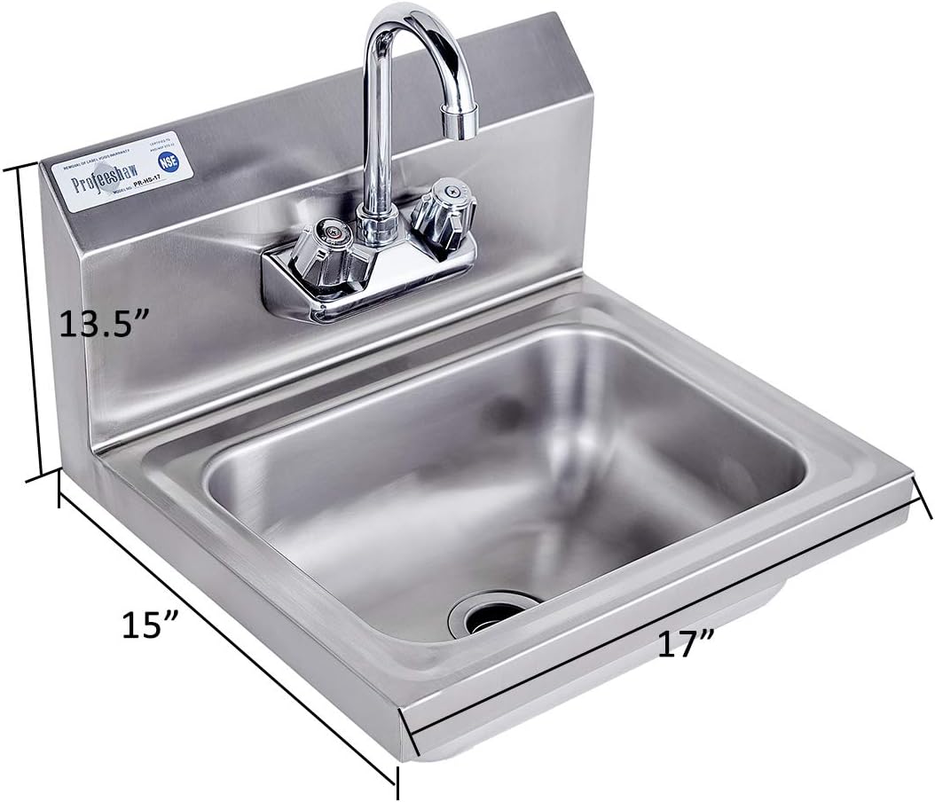 Frее Shірріng 🛒 Profeeshaw Stainless Steel Sink Commercial Wall Mounted Hand Washing Basin NSF with Gooseneck Faucet for Kitchen or Bar 17 x 15
