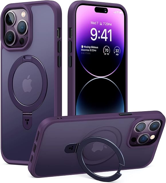 TORRAS 4-in-1 Magnetic Stand iPhone 14 Pro Max Case for MagSafe [20W Strong Magnetic][Built-in Invisible Stand] SGS Military Shockproof Protective Slim iPhone 14 Pro Max Phone Case Cover Purple