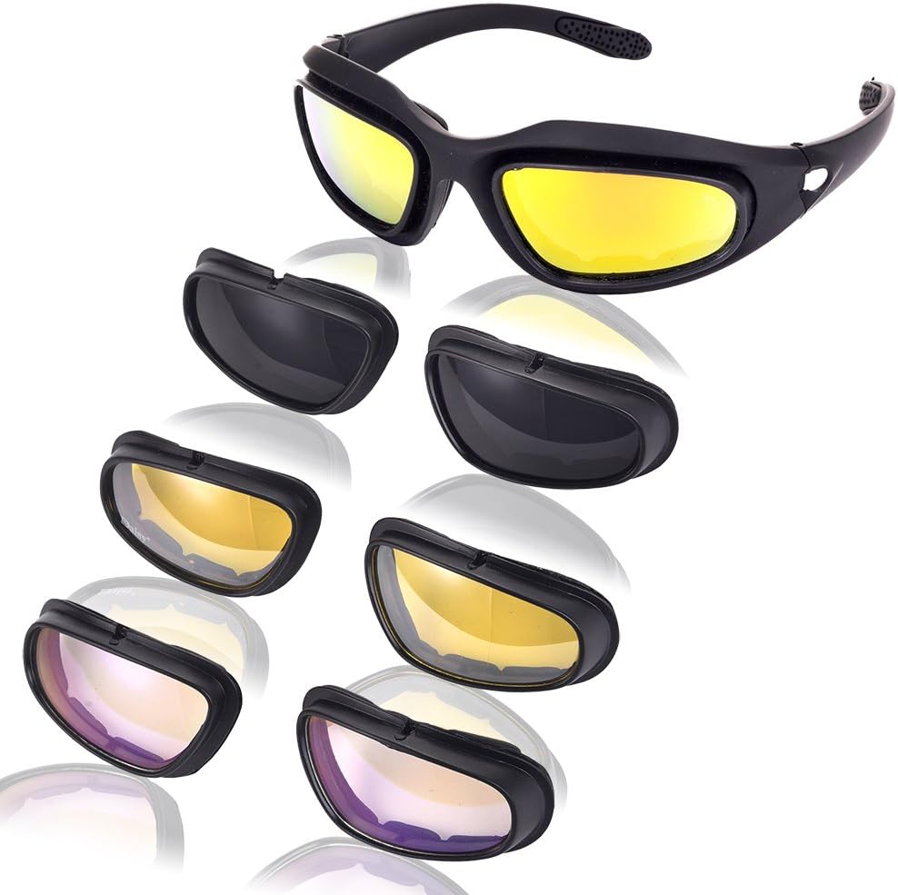 JanPry Polarized Sports Cycling Sunglasses Black Frame with 4 Lenses Kit, UV400 Motorcycle Riding Glasses for Adults Men & Women