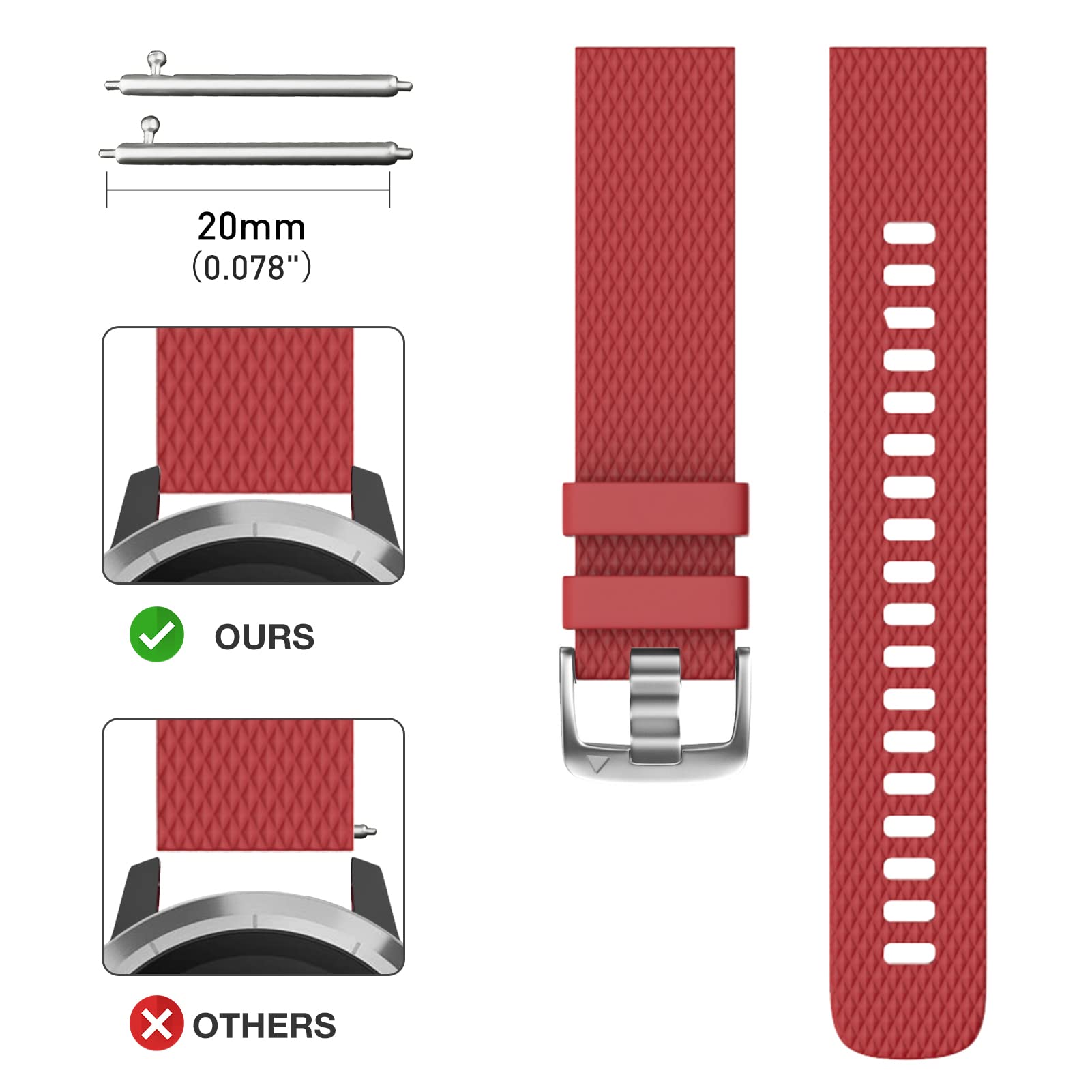 Watch Strap for Garmin Vívoactive 3,20mm Wristband Compatible with Garmin Venu/Venu sq/Vívomove 3/Forerunner 245/645 Music (L, Red) - Image 4