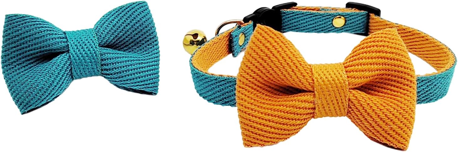 Cat Collar with Bells, Safety Quick Release Breakaway cat Collars with 2 Bows in, 1 Pack Girl Boy Kitten Collar,Adjustable 20-30cm (Peacock Blue‌, 20-30cm)